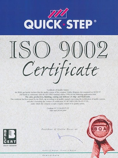 Quick·Step ISO9002 Certificate