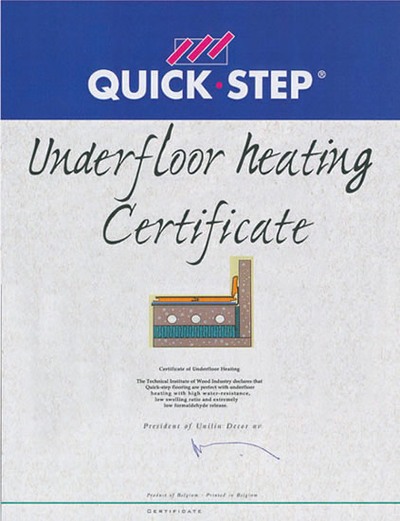 Quick·Step Underfloor Heating Certificate