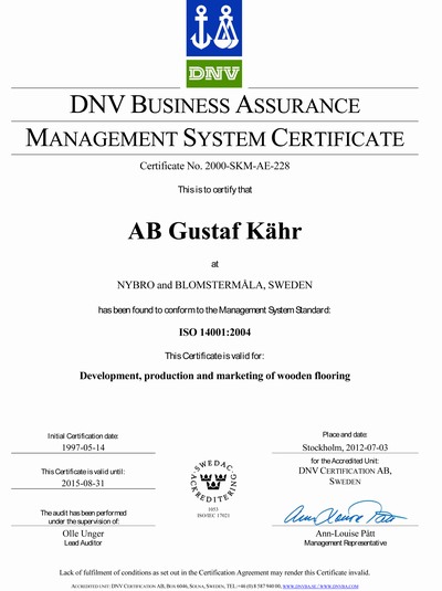 KAHRS  ISO14001 Certificate