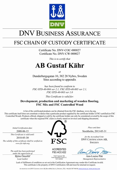 KAHRS FSC Certificate